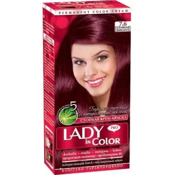 Фарба для волосся Lady Іn Сolor №7.6 темна вишня (тюбик з крем-фарбою 50 мл, флакон з окислювачем 50 мл, бальзам 15 мл)