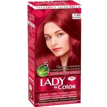 Фарба для волосся Lady Іn Сolor №7.65 рубін (тюбик з крем-фарбою 50 мл, флакон з окислювачем 50 мл, бальзам 15 мл)