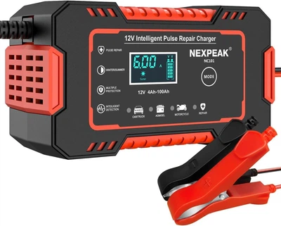Умное зарядное устройство Nexpeak 12В 6А для АКБ, заряд/удержание/десульфатация, LCD, авто/мото/чевен/газонокосилка