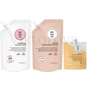 Набор для защиты цвета и восстановления волос Mimare: Шампунь Mimare Color Care Shampoo 480 мл + Маска Mimare Reconstruction Mask 480 мл + Серум Mimare Moisturization Serum 40 мл