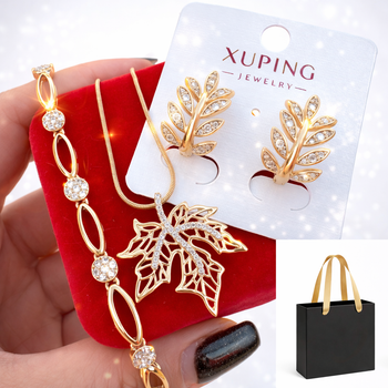 Набор украшений Xuping Листок 4 в 1 (цепочка, кулон, серьги, браслет) 18K 77-560