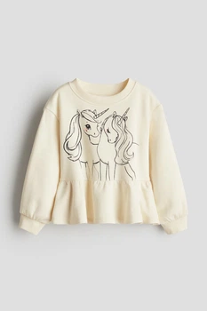 Світшот на флісі H&M з єдинорогами, розмір 98/104, для дівчинки 3-4 роки, молочний, 1270501001