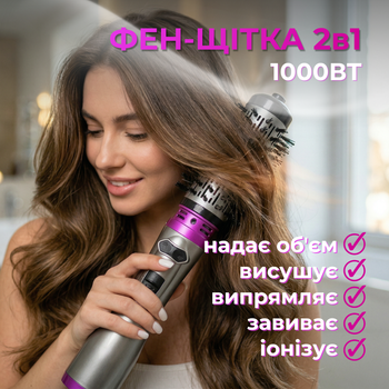 Фен щітка гребінець браш з обертанням 2в1 Professional Hot Air Styler 1000 Вт випрямляч для укладання волосся стайлер з функцією іонізації