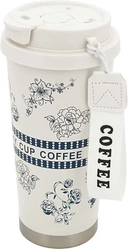 Термокружка Merlion Coffee с трубочкой 500 мл Белая с серым (YT42722)