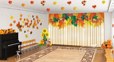 Осенние Фото Шторы в детский сад PHOTODECOR "Рябина и осенние листья" 1 кв.м