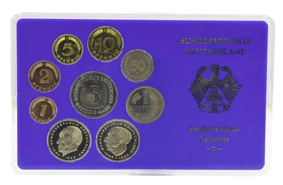 Набор монет Германия набор из 10 монет 1976 Proof G 1, 2, 5, 10, 50 пфеннигов, 1, 2, 2, 2, 5 марок в сувенирной упаковке