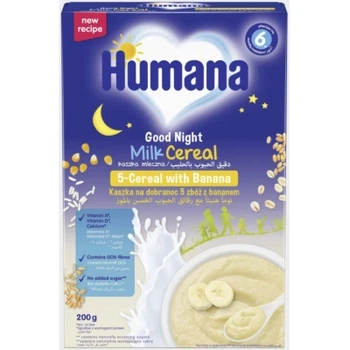 Детская каша Humana Milk Cereal Good Night 5-Cereal with Banana молочная от 6 месяцев 200 г (4251099602996)