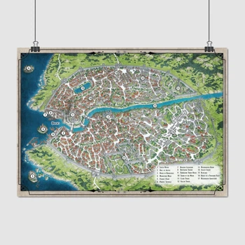 Постер Невервинтер, карта города с названиями районов, Neverwinter, Dungeon and Dragons, DnD, A3 30×42 см (id4412)