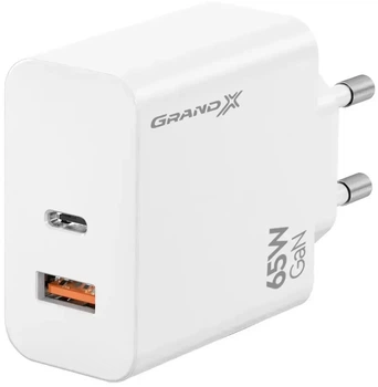 Зарядний пристрій Grand-X GaN 65W CH-960W Type-C + USB-A White