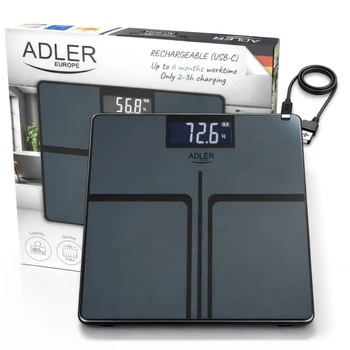 Вага підлогова акумуляторна для ванної кімнати USB-C Adler AD 8194 stripes 180 кг