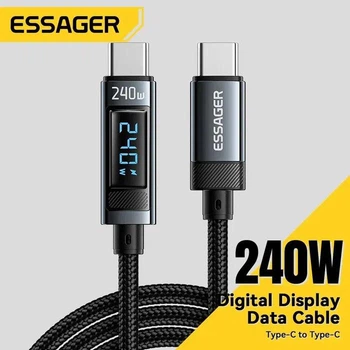 Кабель 240W Essager 48V/5А LED дисплей Data Cable кабель для швидкої зарядки PD3.1 Кабель Type-C - Type-C 2м EXCTT3-HCAOG-P Grey