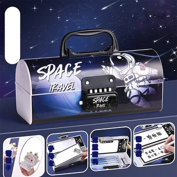 Пенал Космос SPACE TRAVEL двухуровневый кодовый замок Синий (28635)