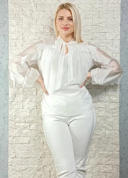 Блуза з органзи з воланами біла Top Win M-L 15-341