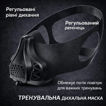Тренувальна дихальна маска FDBRO 48 рівнів комбінацій опору повітря для бігу, фітнесу, кардіо та силових тренувань чорна