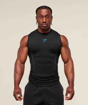Безрукавка "Gymshark" компресійна чоловіча спортивна майка для тренувань чорна з синім L