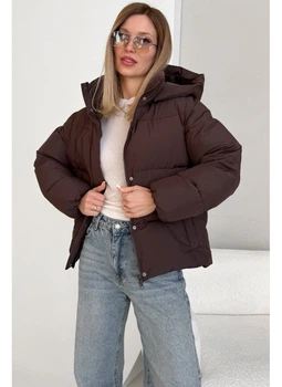 Пуховик жіночий полегшений матовий зі зйомним капюшоном Modern Boutique шоколадний, XS ПУХ118