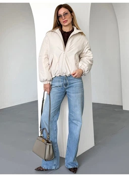 Бомбер куртка утеплена із затяжками внизу матовий Modern Boutique кремовий, S КУ008