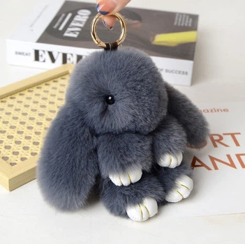 Меховой кролик брелок на сумку рюкзак, мягкая игрушка заяц Store Темно-серый