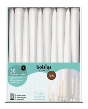 Свеча конусная Bolsius 245/24 белая 30 шт