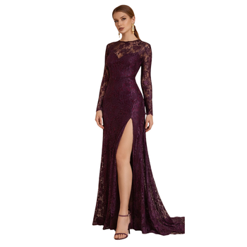 Платье кружевное "Deep Plum" с открытой спиной и шлейфом бордовое XS/S