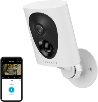 Virtavo Беспроводная внешняя камера видеонаблюдения AI Motion Detection, аккумуляторная, ночное видение, домашняя камера наблюдения Wi-Fi, совместимая с Alexa