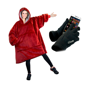 Плед с капюшоном - Huggle Hoodie + Перчатки для сенсорных экранов - iGlove