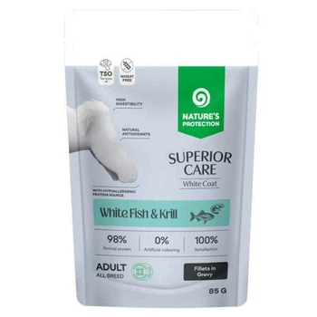 Nature's Protection Superior Care White Dogs Grain Free Adult All White Fish and Krill - Консервований корм з білою рибою і крилем для собак з білим забарвленням 85 г (4778006704654)