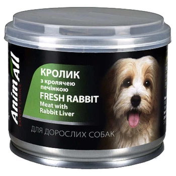 AnimAll Fresh Rabbit - Вологий корм з м’ясом кролика та кролячою печінкою для собак 195 г (4820224502229)