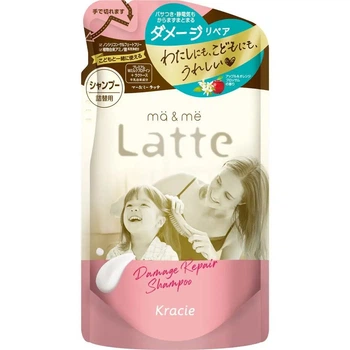 Шампунь для поврежденных, сухих волос для взрослых и детей Kracie Ma & Me Latte Damage Repair Shampoo, пополнение 360 мл
