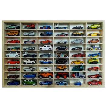 Деревянная полка-органайзер Kruzzel для игрушечных машинок Hot Wheels, фигурок и коллекций на 54 ячеек 60 x 40 см (21998)