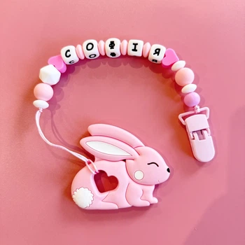 Іменний силіконовий гризунок Mommy Bag Зайчик рожевий