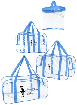 Набор из прозрачных сумок в роддом Mommy Bag (S, M, L + органайзер) Синий