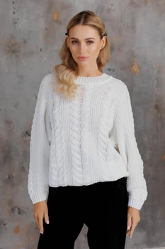 Женский вязаный джемпер с косами Фиона ART KNIT белый, One Size 043016