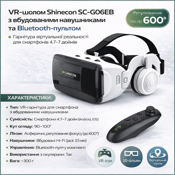 VR очки Shinecon SC-G06EB+ с геймпадом Mocute 052 – гарнитура виртуальной реальности со встроенными Bluetooth наушниками
