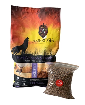 Беззерновой корм Ambrosia Grain free со свежей олениной и ягнёнком для взрослых собак всех пород 2кг (собственная фасовка)