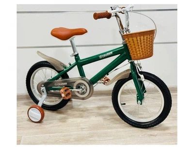 Детский велосипед 14" M01 Classic British Style Легкая алюминиевая рама, ручной тормоз, корзина и страховочные колеса Зеленый, 14