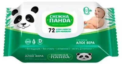 Салфетки влажные детские без спирта с экстрактом алое для чувствительной кожи новорожденных 72 шт. Снежная Панда
