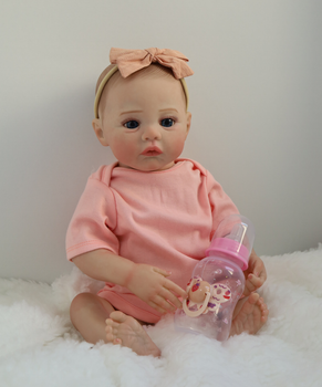 Лялька Реборн Reborn Doll 50 см, реалістична вініл-силіконова дівчинка пупс в рожевому одязі+аксесуари