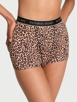 Хлопковые женские трусики шортики высокая талия бордо boyshort panty Victoria's Secret леопардовые SPA10 размер S