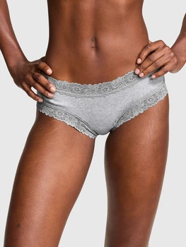 Хлопковые женские трусики чикини Victoria's Secret серые с кружевом QBX53 размер L