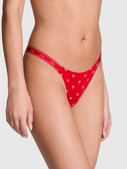 Бавовняні трусики мікро стрінг танга жіночі Victoria's Secret Pink червоні QCX34 розмір XS