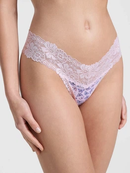 Хлопковые женские трусики стринг танга Victoria's Secret сиреневые с бабочками QV361 размер XS