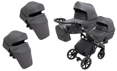 Коляска 2 в 1 для двойни Bair Kiwi DUO Soft BKD-219-1 графит