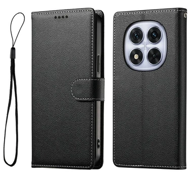 Чехол книжка для Xiaomi Redmi Note 15 Pro 5G черный с ремешком на руку