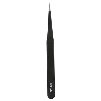 Пінцет Tweezers ESD-12, прямий 135мм, сталевий, антистатичний, гострий