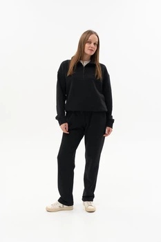Женский спортивный костюм Half Zip из плотной трехнитки петля кофта и штаны черный демисезонный M