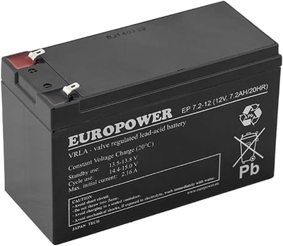 Akumulator AGM EuroPower EP 12V 7.2Ah VRLA T2 (EP7.2-12T2)