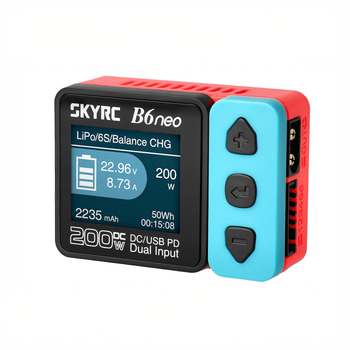 Зарядное устройство балансировочное SkyRC B6neo 200W 10A для аккумуляторов Li-Po, Li-Fe, Li-Ion, Li-HV, NiMH/Cd, Pb компактное
