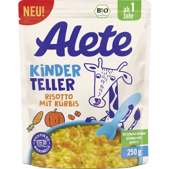 Детское пюре Alete Kinderteller Ризотто с тыквой, с 1 года, органическое, без соли, 250 г