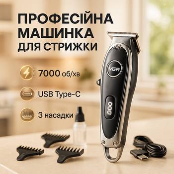 Черный триммер VGR V-263 с лезвиями с DLC покрытием и USB Type-C зарядкой